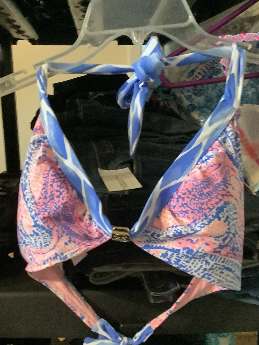Lilly Pulitzer Pink and Blue Printed NOA Halter Bikini Top